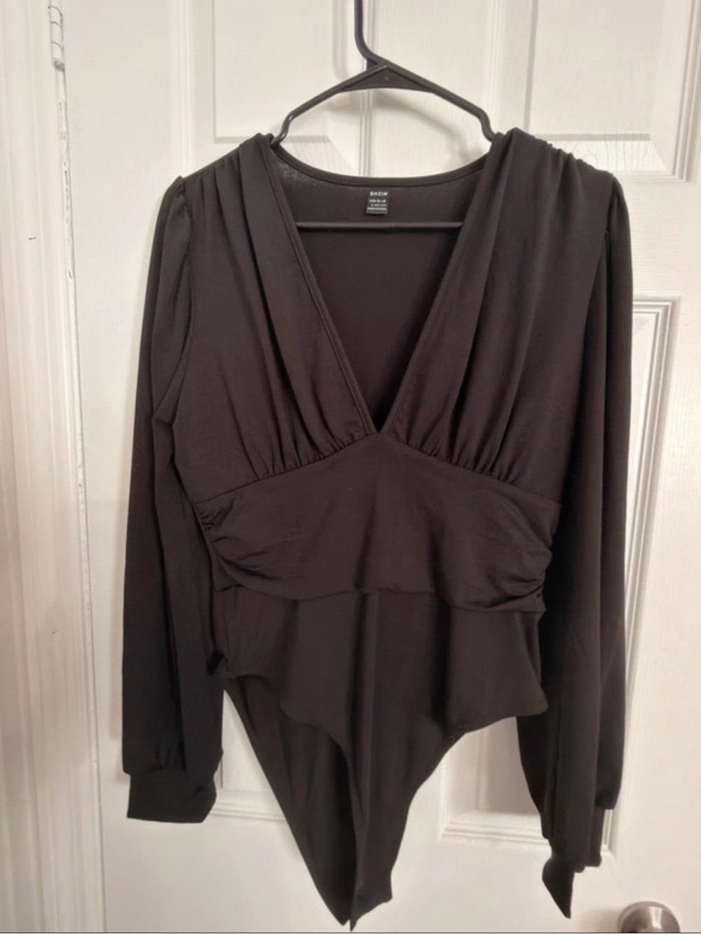 SHEIN Brown Long-Sleeve V-Neck Bodysuit